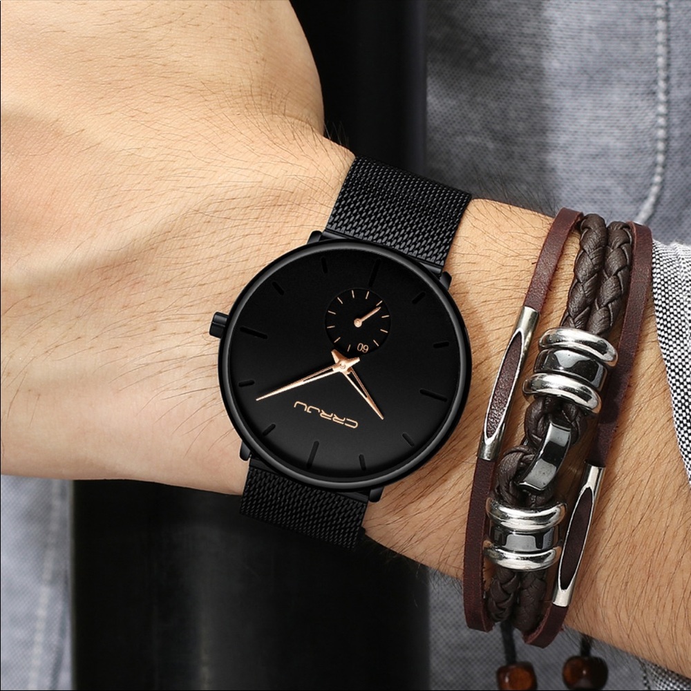 Men Casual Slim Mesh Steel Waterproof Sport Watch*